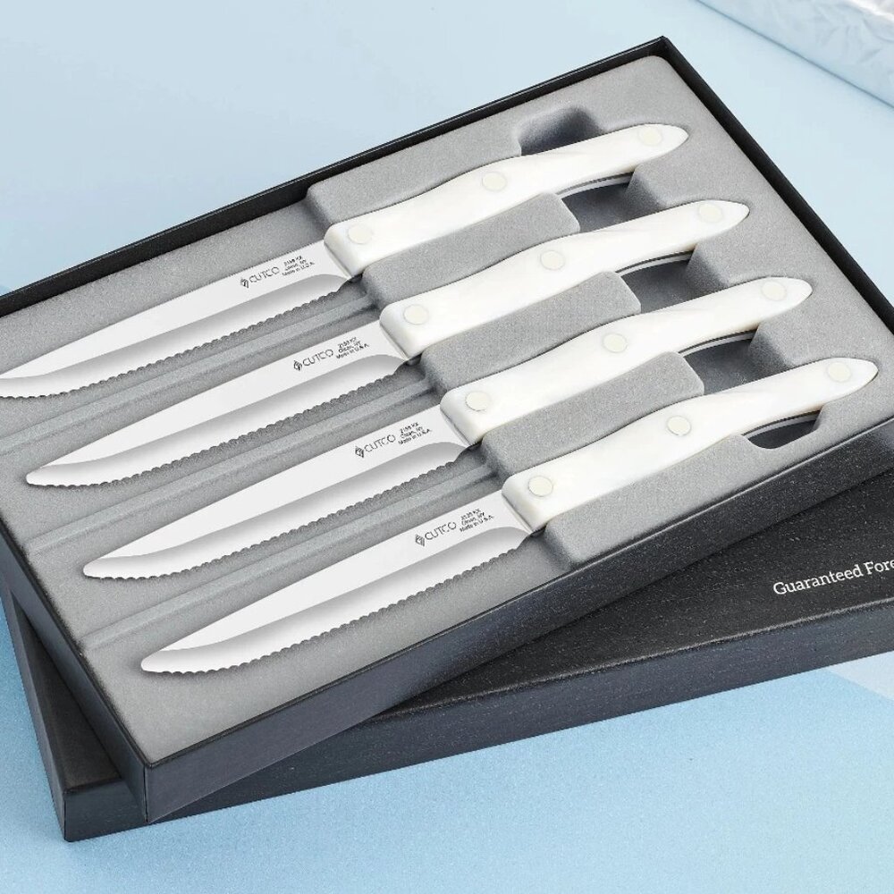 Cutco White Pearl Handle 4 pieces Steak Knife Set in Black Box #2065W NEW